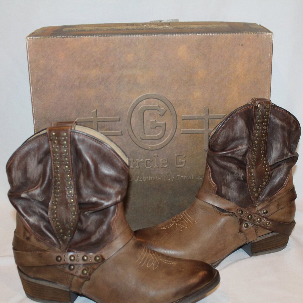 NIB CIRCLE G WOMEN'S SLOUCH WESTERN‎ ANKLE COWBOY BOOTS BROWN SZ 6